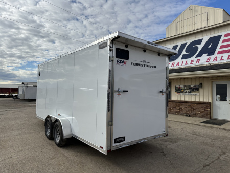 New 2026 Lightning Trailers 7X23 Aluminum 3-Place w/7ft Height & Rear Spoiler Snowmobile Trailer