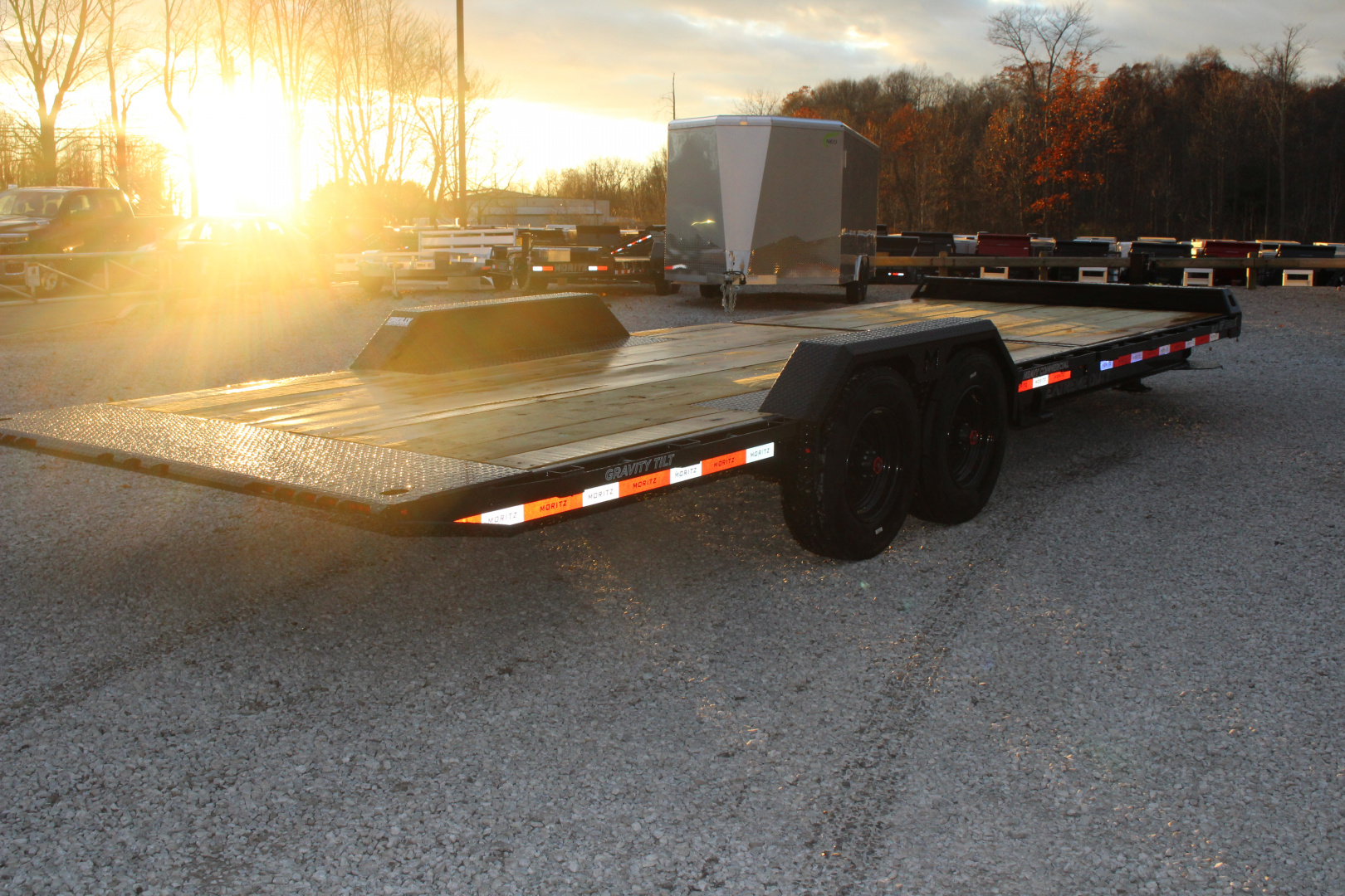 New 2026 Moritz 7' x 16' + 8' Low Pro - Gravity Tilt - Equipment Trailer - 25900# GVW