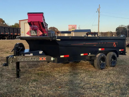 New 2026 RawMaxx GDX KNIGHT 83X16 HIGH SIDE W/14 PLYS AND SPARE 14K GVWR Dump Trailer