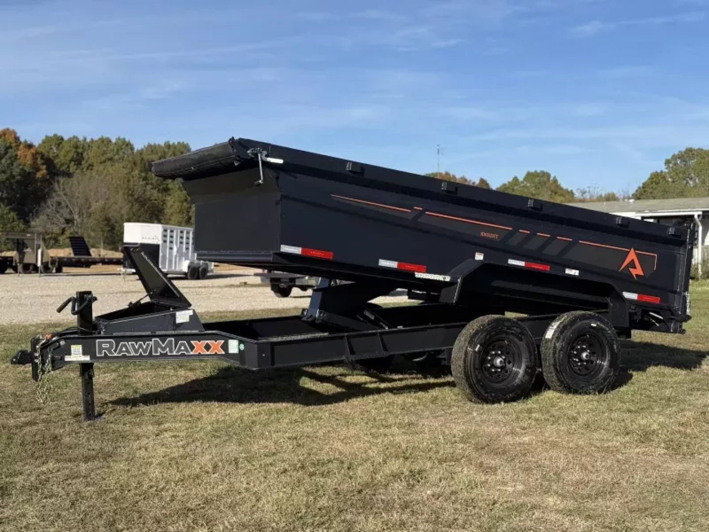 New 2026 RawMaxx GDX KNIGHT 83X14 HIGH SIDE W/14 PLYS AND SPARE 14K GVWR Dump Trailer