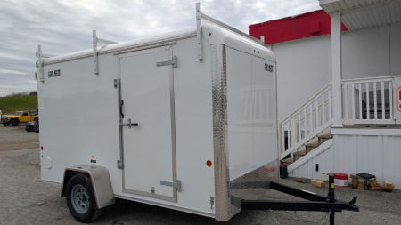 New 2026 Car Mate 6x12 Contractor Cargo Trailer w/ Barn Doors & Ladder Racks
