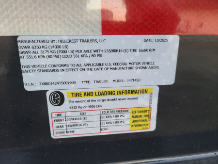 New Hillcrest 7X14 DUMP TRAILER, 14K