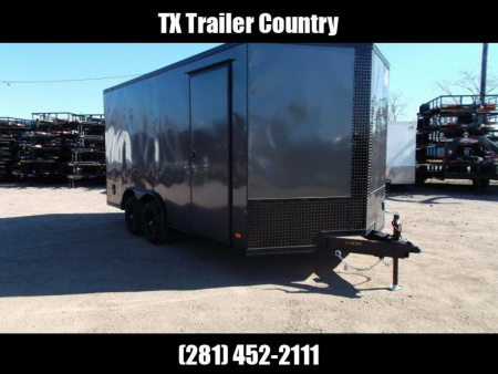 New 2026 Covered Wagon Trailers 8.5x16 Tandem Axle Cargo / Enclosed Trailer / Car Hauler / 5200# Axles / 7ft Interior / Extra Wide Ramp / 48  RV Door / Charcoal Gray Semi-Screwless Exterior / Black Out Package