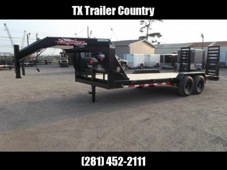 New 2026 Longhorn Trailers 83x20 Gooseneck 14K Car Hauler / Equipment Trailer / Flat Deck / 7000# Axles / 10K Jack / LEDs / 2ft Dovetail / 5ft HD Stand Up Ramps
