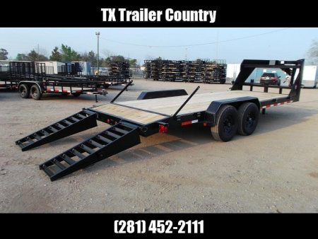 New 2026 Longhorn Trailers 83x20 Gooseneck 14K Car Hauler / Equipment Trailer / Flat Deck / 7000# Axles / 10K Jack / LEDs / 2ft Dovetail / 5ft HD Stand Up Ramps