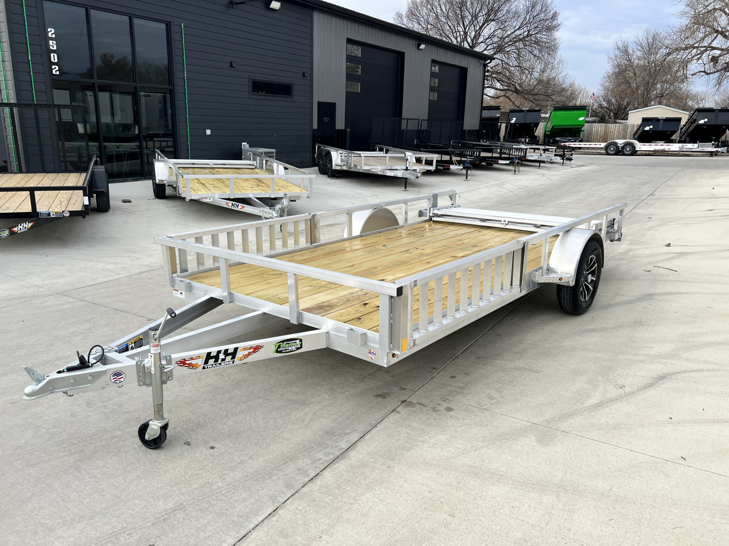 New NEW 2026 H&H 82"x14' Aluminum Flatbed RailSide ATV side Ramp Utility bi fold gate with aluminum wheels