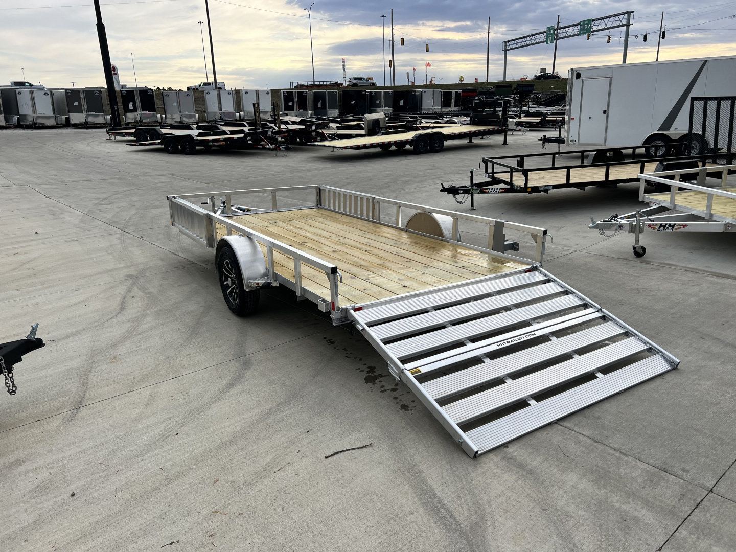 New NEW 2026 H&H 82"x14' Aluminum Flatbed RailSide ATV side Ramp Utility bi fold gate with aluminum wheels