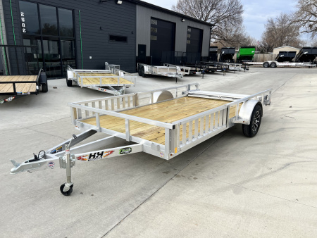 New NEW 2026 H&H 82"x14' Aluminum Flatbed RailSide ATV side Ramp Utility bi fold gate with aluminum wheels