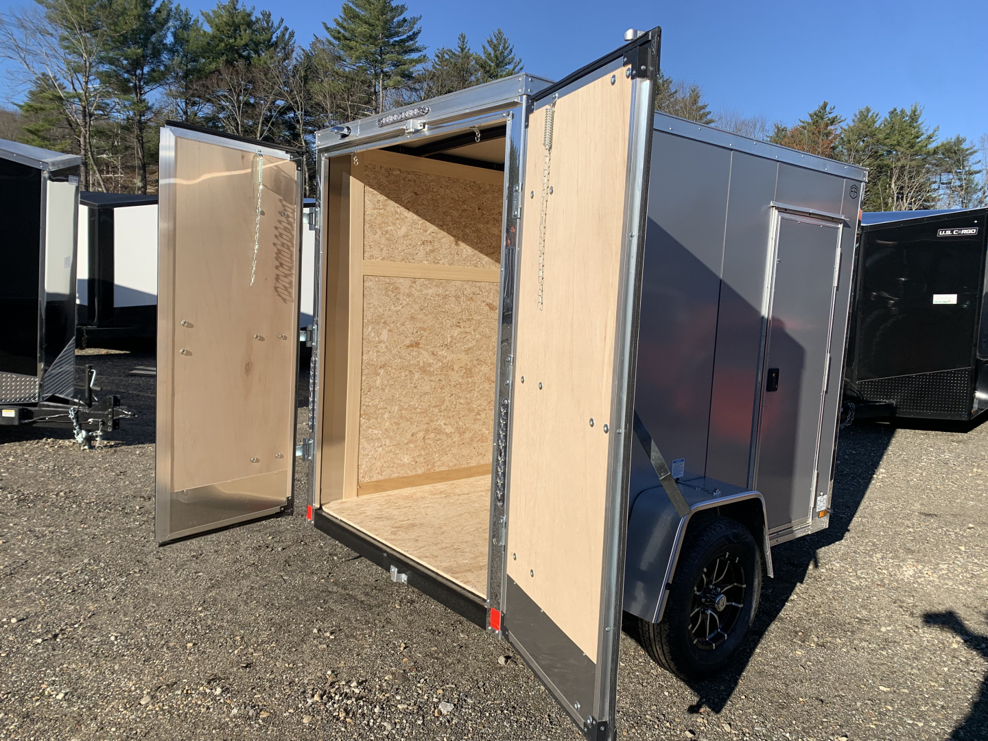 New 2026 US Cargo 5X8 +2ft V nose/ Barn Doors/ Side door/ Polycore / 6' interior - 2990gvw