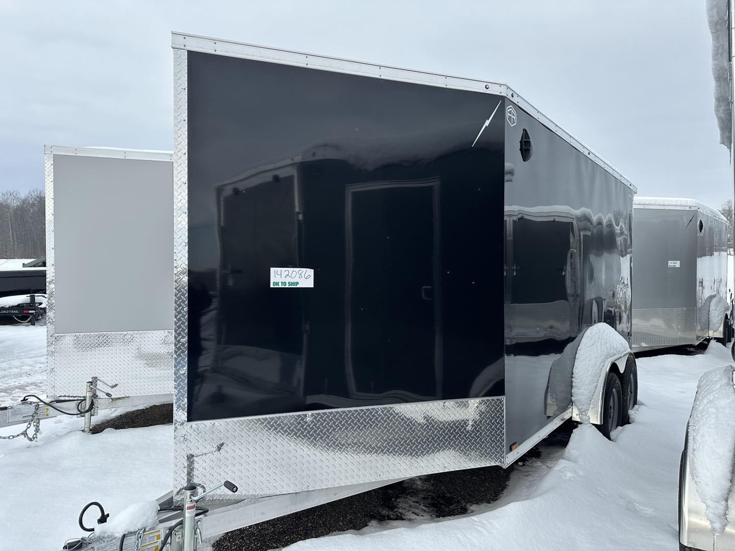 New 2026 Lightning Trailers 7X19 Aluminum 2-Place w/7ft Height & Rear Spoiler Snowmobile Trailer