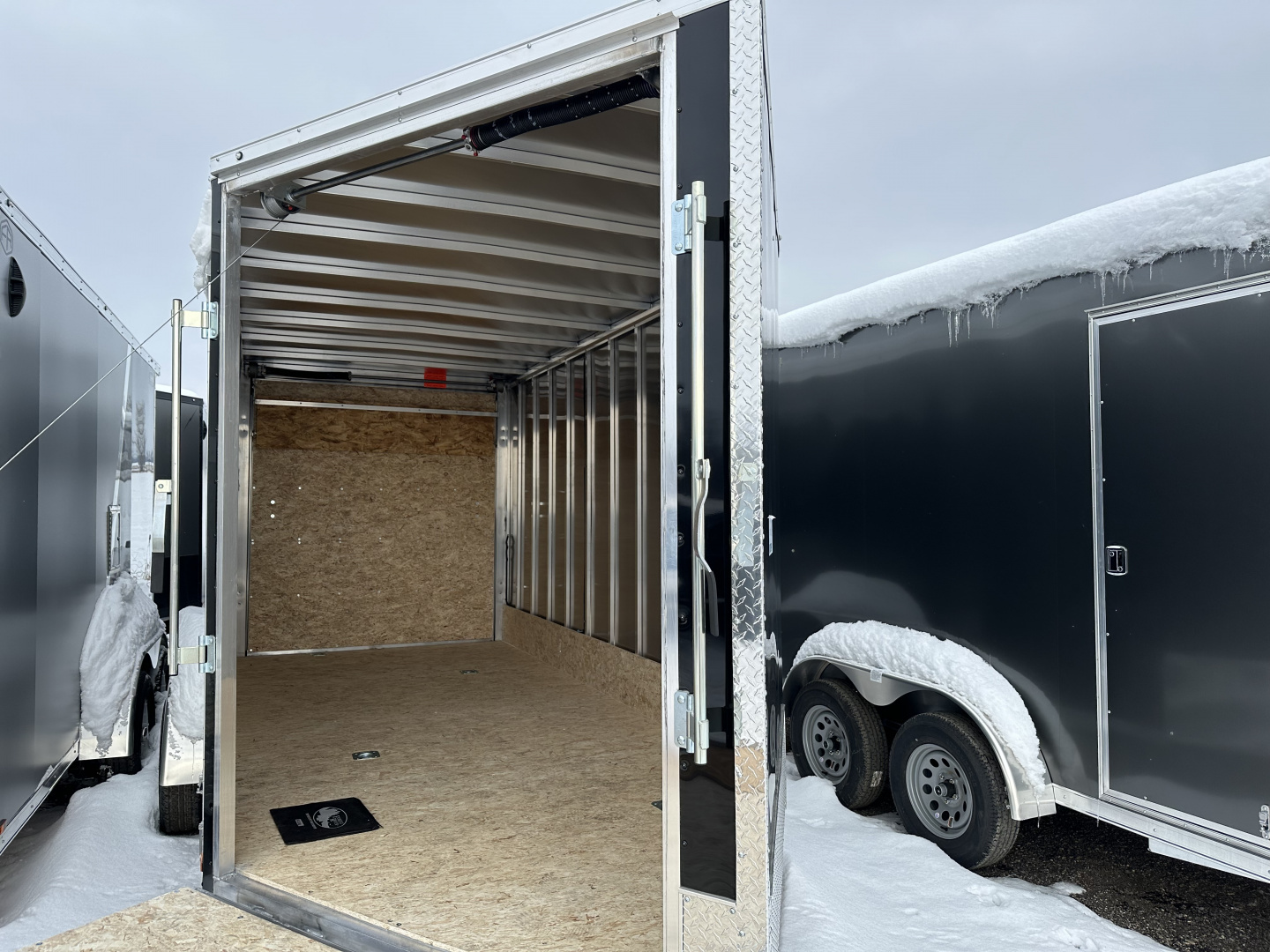 New 2026 Lightning Trailers 7X19 Aluminum 2-Place w/7ft Height & Rear Spoiler Snowmobile Trailer