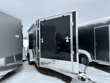 New 2026 Lightning Trailers 7X19 Aluminum 2-Place w/7ft Height & Rear Spoiler Snowmobile Trailer