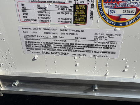 New 2026 Car Mate Trailers 7x14 7K 80" Interior Height Contractor with Rear Double Doors