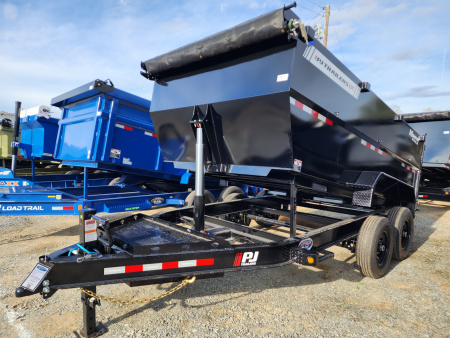New 2026 PJ Trailers 7X14 DT1 15.4K Low Pro Telescopic Dump Trailer w/ 4' Sides