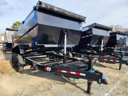 New 2026 PJ Trailers 7X14 DT1 15.4K Low Pro Telescopic Dump Trailer w/ 4' Sides