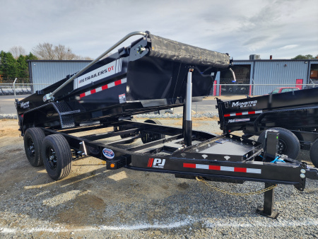 New 2026 PJ Trailers 7X14 DT1 15.4K Low Pro Telescopic Dump Trailer w/ Voyager Pkg