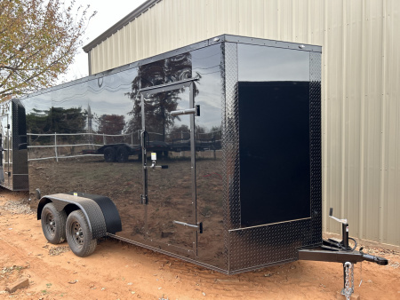New 2026 Family Trailer 7x16 Tandem Axles Cargo / Enclosed Trailer-Screwless Exterior-Blackout Pkg-Rear Spoiler