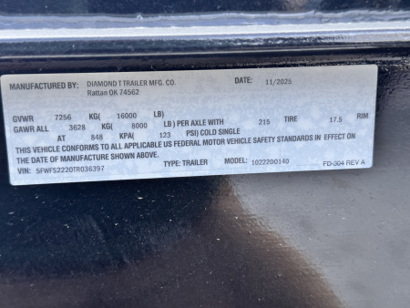 New 2026 Diamond T 8.5-22 Deckover Equipment Hauler 16K GVWR