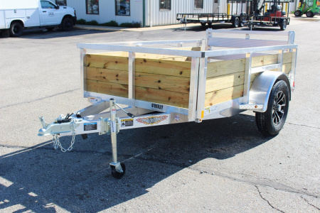 New 2026 H & H 5' x 8' Aluminum Wood Side Utility Trailer - BiFold Ramp - 2990# GVW