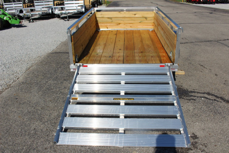 New 2026 H & H 5' x 8' Aluminum Wood Side Utility Trailer - BiFold Ramp - 2990# GVW