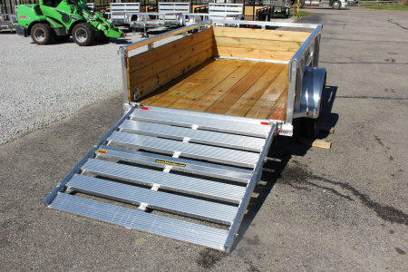 New 2026 H & H 5' x 8' Aluminum Wood Side Utility Trailer - BiFold Ramp - 2990# GVW
