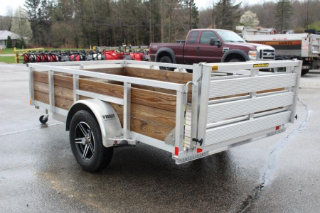 New 2026 H & H 5' 5" x 10' Aluminum Wood Side Utility Trailer - BiFold Ramp - 2990# GVW