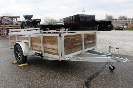 New 2026 H & H 5' 5" x 10' Aluminum Wood Side Utility Trailer - BiFold Ramp - 2990# GVW
