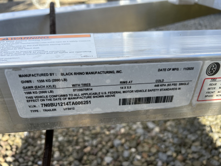 New 2025 Black Rhino 6X12 3K Wood Deck/No Rail Utility Trailer