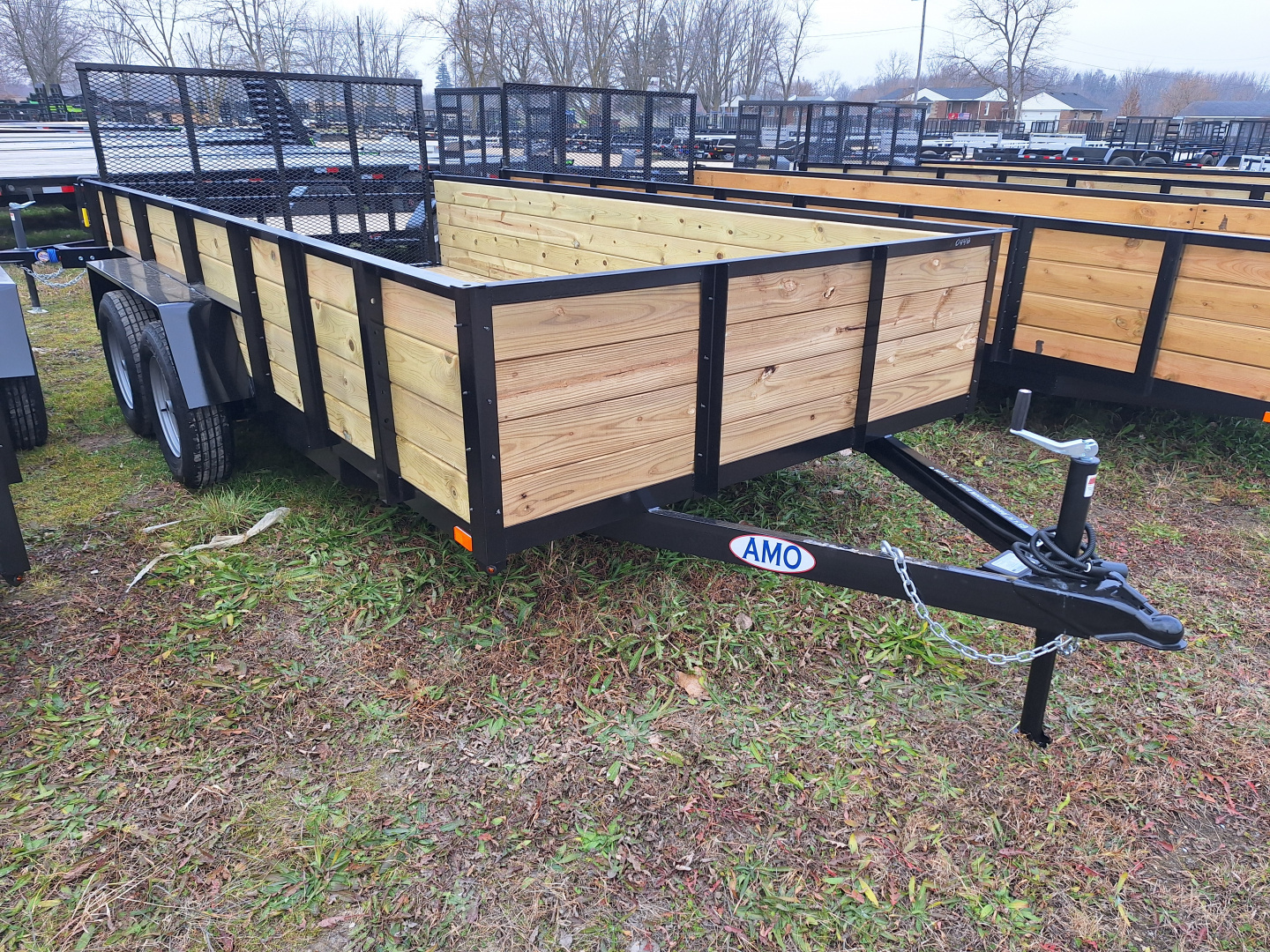 New 2026 AMO 82x14 Tandem Axle Woodside Utility Trailer With Spring Assist Gate and Led Lights