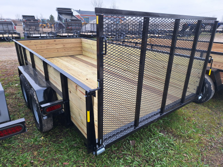 New 2026 AMO 82x14 Tandem Axle Woodside Utility Trailer With Spring Assist Gate and Led Lights