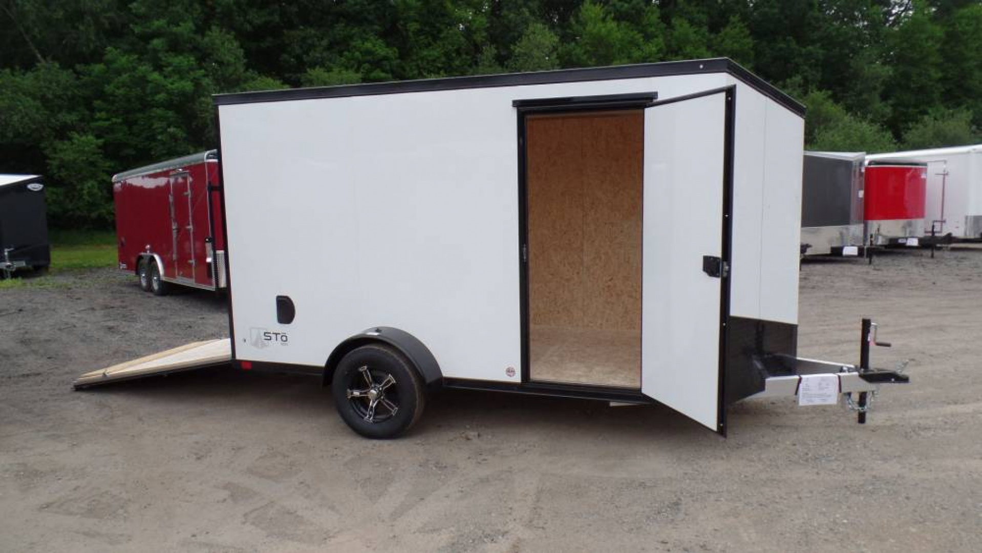New ATC Aluminum Enclosed Cargo Trailer 6X12, 66 interior height, White with Black Trim Pkg., Ramp Door, SALE $7,995.  #231404