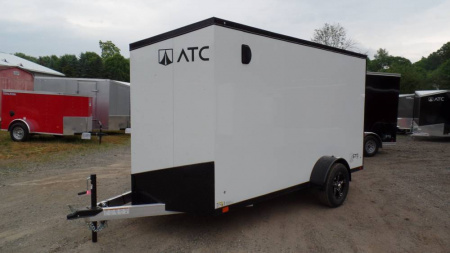 New ATC Aluminum Enclosed Cargo Trailer 6X12, 66 interior height, White with Black Trim Pkg., Ramp Door, SALE $7,995.  #231404