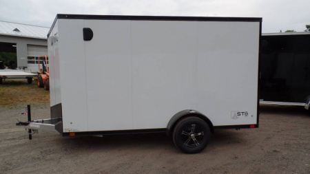 New ATC Aluminum Enclosed Cargo Trailer 6X12, 66 interior height, White with Black Trim Pkg., Ramp Door, SALE $7,995.  #231404