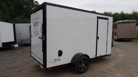 New ATC Aluminum Enclosed Cargo Trailer 6X12, 66 interior height, White with Black Trim Pkg., Ramp Door, SALE $7,995.  #231404