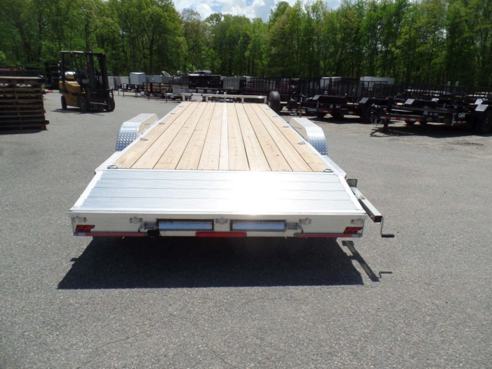 New EXAMPLE / WOLVERINE BRAND, 22 ft. long deck open car trailer, 82 wide deck, 9,990 lb. GVWR. ALUMINUM FRAME, Wood Deck. Our ID# 056786
