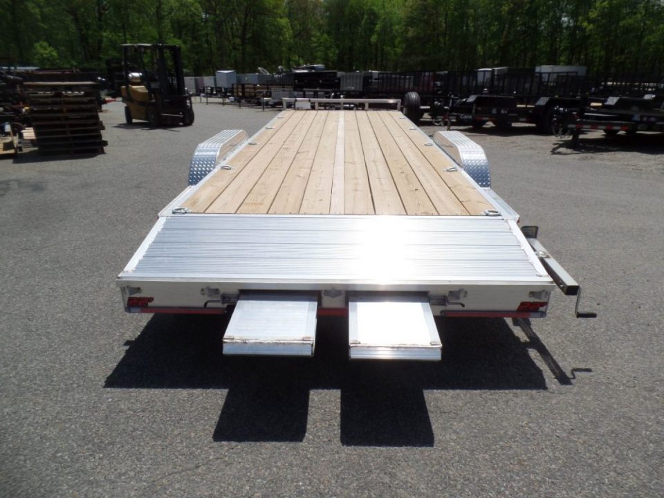New EXAMPLE / WOLVERINE BRAND, 22 ft. long deck open car trailer, 82 wide deck, 9,990 lb. GVWR. ALUMINUM FRAME, Wood Deck. Our ID# 056786