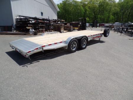 New EXAMPLE / WOLVERINE BRAND, 22 ft. long deck open car trailer, 82 wide deck, 9,990 lb. GVWR. ALUMINUM FRAME, Wood Deck. Our ID# 056786