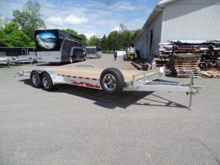 New EXAMPLE / WOLVERINE BRAND, 22 ft. long deck open car trailer, 82 wide deck, 9,990 lb. GVWR. ALUMINUM FRAME, Wood Deck. Our ID# 056786
