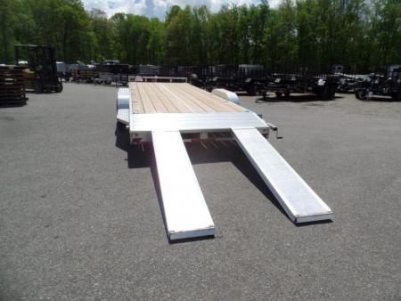 New EXAMPLE / WOLVERINE BRAND, 22 ft. long deck open car trailer, 82 wide deck, 9,990 lb. GVWR. ALUMINUM FRAME, Wood Deck. Our ID# 056786