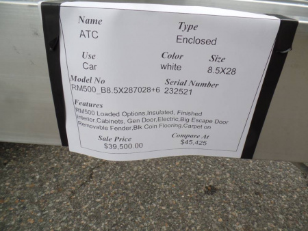 New Special Purchase SALE / ATC 8.5X28 enclosed trailer Loaded!  #232521