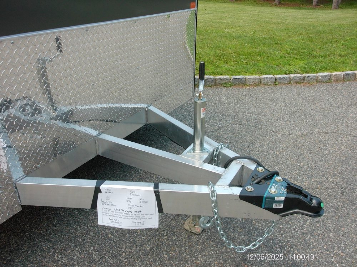 New NITRO BRAND, Elevation Model 8.5X20 Aluminum Frame Enclosed Car Trailer , 1.950 lbs empty weight! 7,000 GVWR, with Big Escape Door and other Options! ID#009101