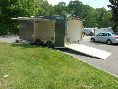 New NITRO BRAND, Elevation Model 8.5X20 Aluminum Frame Enclosed Car Trailer , 1.950 lbs empty weight! 7,000 GVWR, with Big Escape Door and other Options! ID#009101