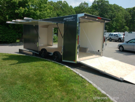 New NITRO BRAND, Elevation Model 8.5X20 Aluminum Frame Enclosed Car Trailer , 1.950 lbs empty weight! 7,000 GVWR, with Big Escape Door and other Options! ID#009101