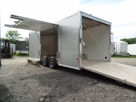 New ALCOM BRAND , Enclosed Car Trailer, 8.5X20 V nose , 7,000 lb. GVWR , Silver Exterior , Frame Lightweight, 2,000 lbs. empty weight. ID # 004569