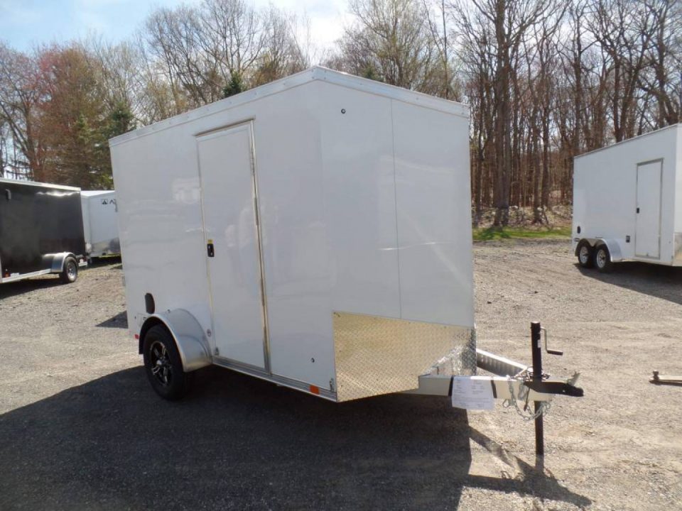 New EXAMPLE / ATC BRAND , ALUMINUM FRAME 6X10 Cargo Trailer, 66 interior height, 2,990 lb. GVWR, Ramp Door, Side Door, V Nose, 1,194 lbs. empty weight ID# 233601