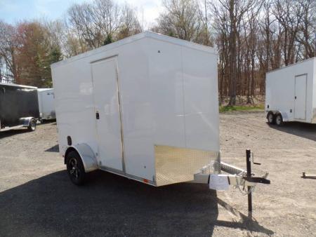 New EXAMPLE / ATC BRAND , ALUMINUM FRAME 6X10 Cargo Trailer, 66 interior height, 2,990 lb. GVWR, Ramp Door, Side Door, V Nose, 1,194 lbs. empty weight ID# 233601