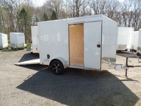New EXAMPLE / ATC BRAND , ALUMINUM FRAME 6X10 Cargo Trailer, 66 interior height, 2,990 lb. GVWR, Ramp Door, Side Door, V Nose, 1,194 lbs. empty weight ID# 233601