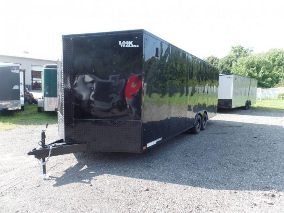 New EXAMPLE / 8.5X24 Enclosed Car Trailer / Black with Black Out Special Ops Look Trim! 7 ft. Interior Height