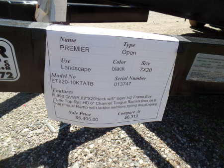 New 7X20 Open Landscape/ Equipment Trailer combo use. 9,990 GVWR, 7,500 lb. payload #013747