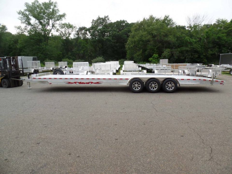 New Two Car Aluminum Trailer, 34 ft. long deck, hold two cars or three sideXsides.